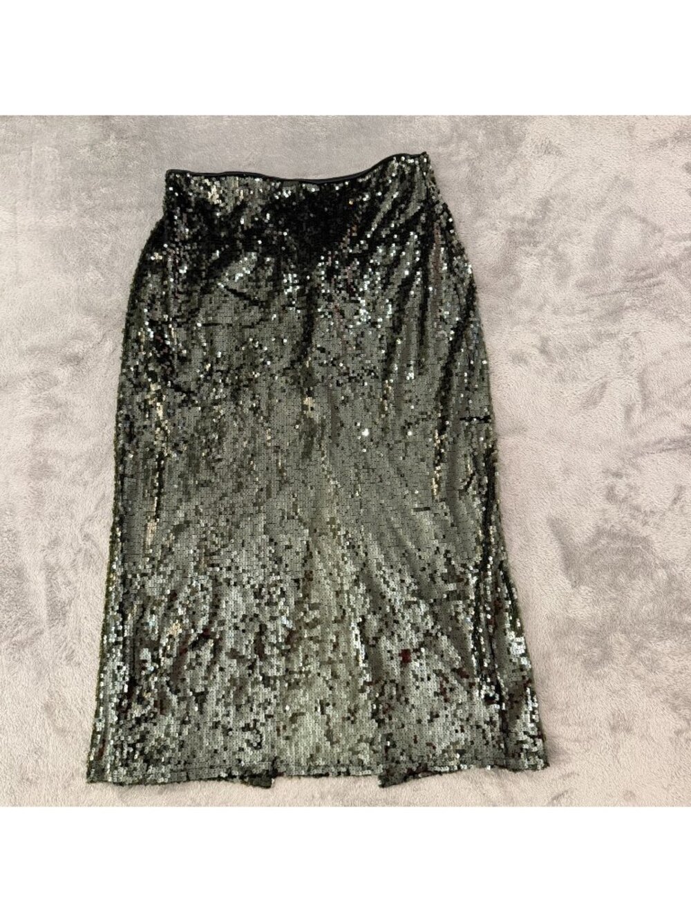 Zara Dark Green Sequin Midi Skirt Womens size XL Party Festival New Years